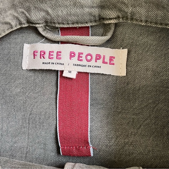 Free People Harley Military Denim Jean Jacket Women Medium Green Boho Travel - Picture 12 of 13